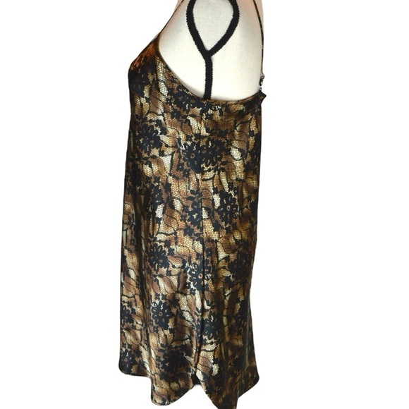 Secret Treasures Black & Gold/Tan Chemise Slip Dress, Medium - Picture 4 of 7